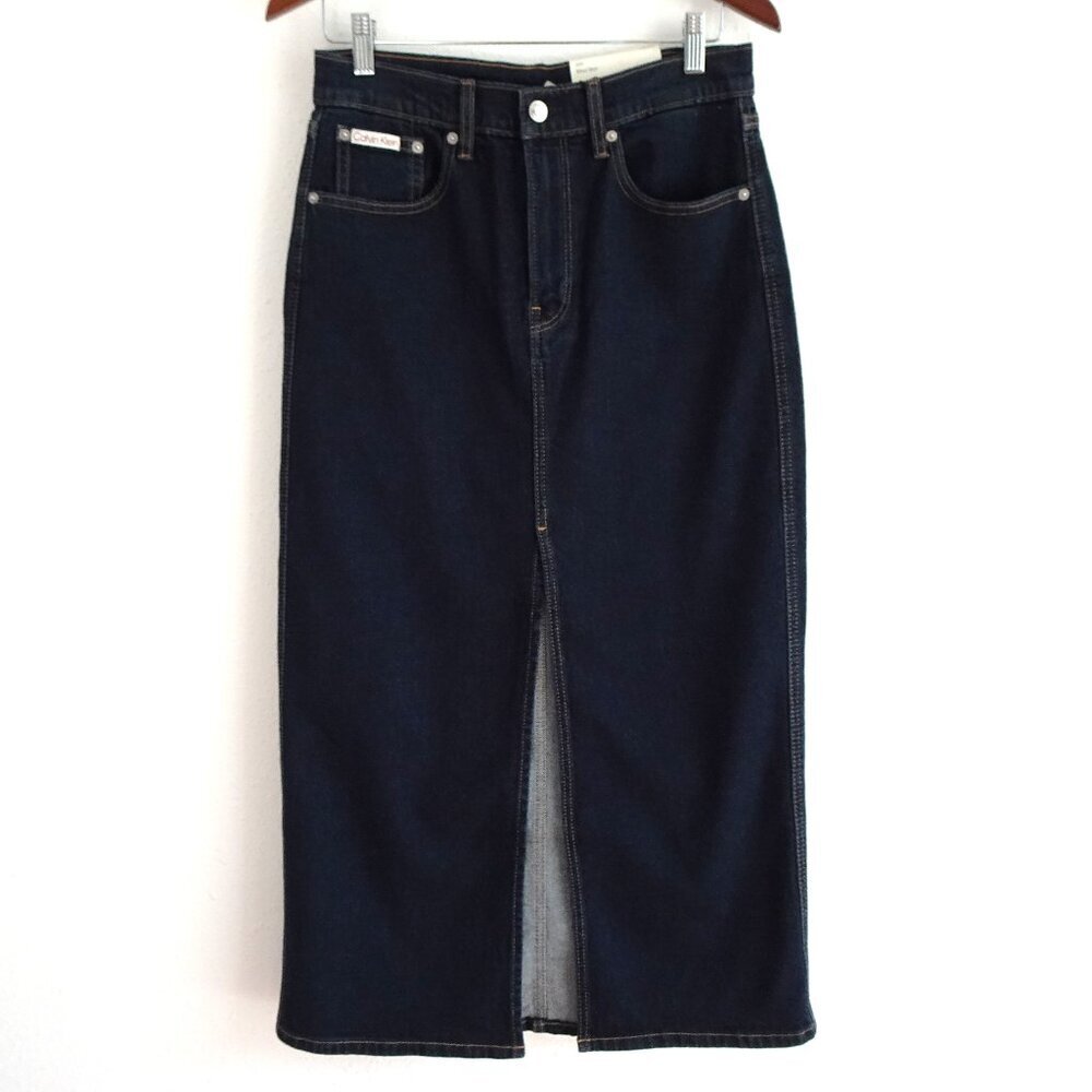 Calvin Klein Denim Jean Skirt Women's Size 29 Blue Maxi Stretch Modest